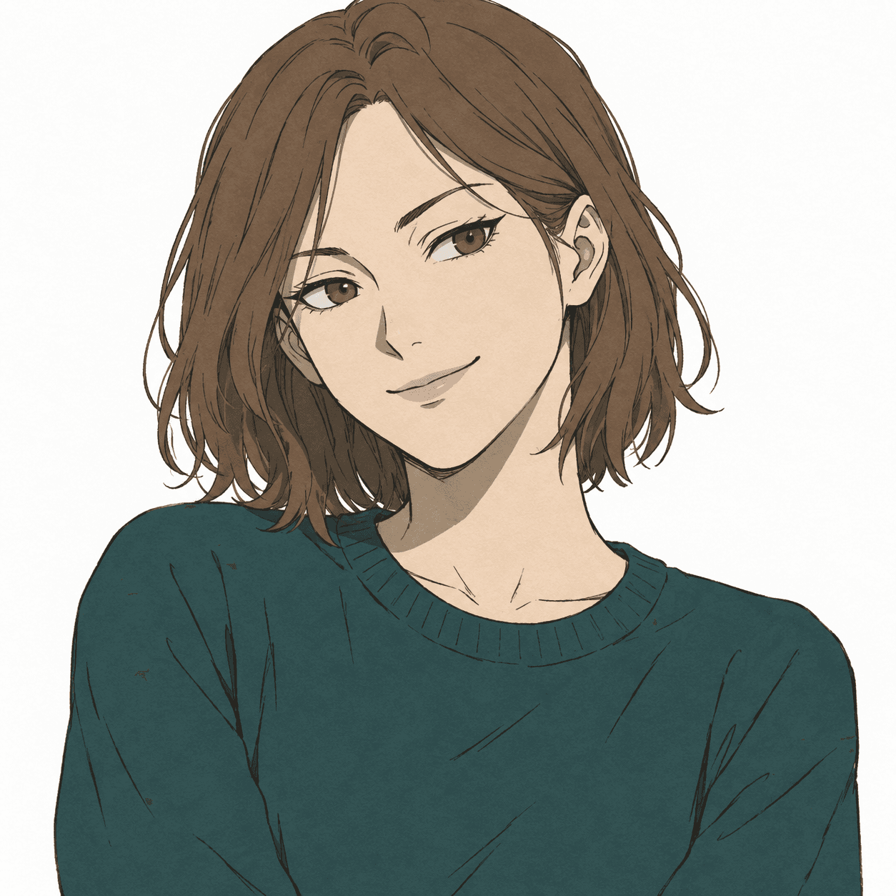 Colored manga portrait with fine ink lines and light watercolor shading