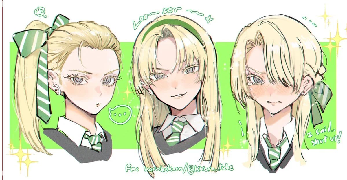«Tres peinados, una Slytherin», imagen 1 de 1, por @Kkorn_tube